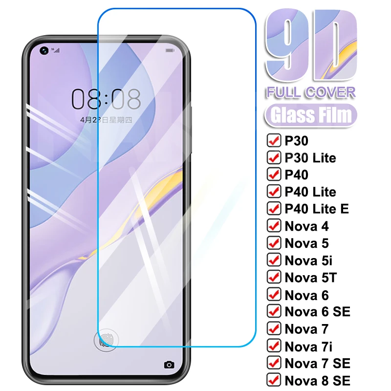 Защитное стекло 9D для Huawei P30 P40 Lite E экрана Nova 8 7 6 SE 7i 5 5i 5T 4 4E 3 3E пленка из