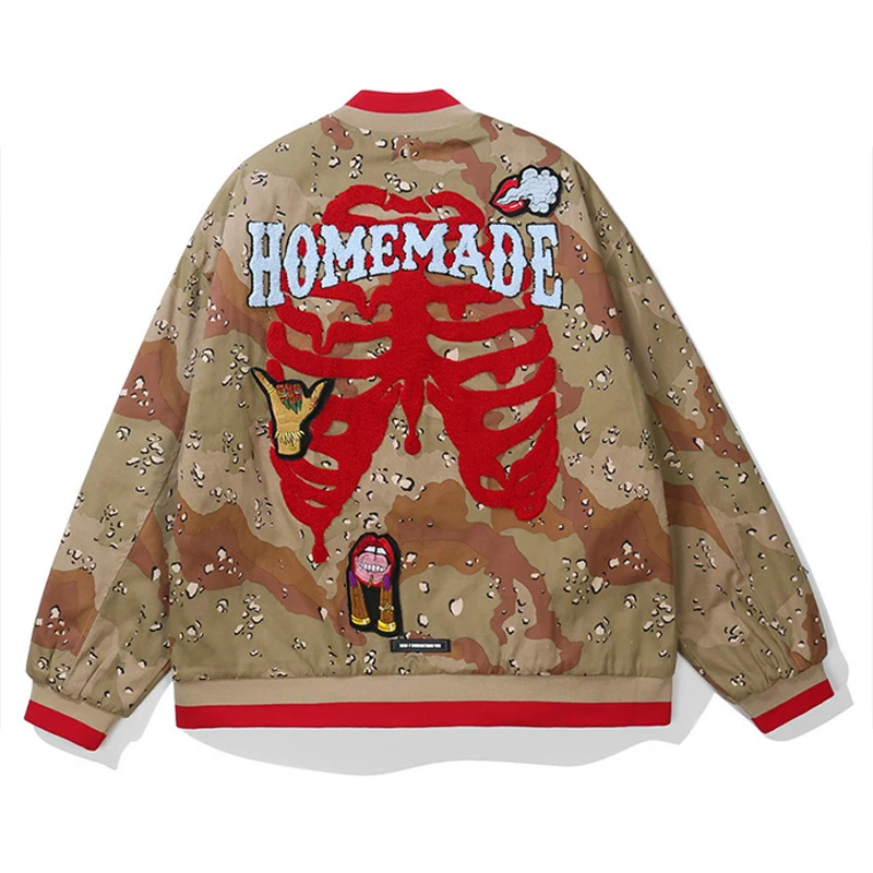 

Men's Skeleton Flocking Embroidery Uniform Baseball Jackets High Street Fashion Brand Loose Couple Bomber Unisex Varsity Coats