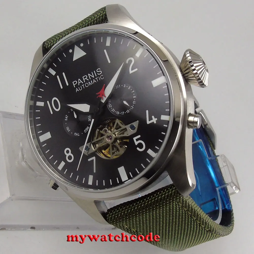 Мужские наручные часы parnis автоматические из нержавеющей стали с черным