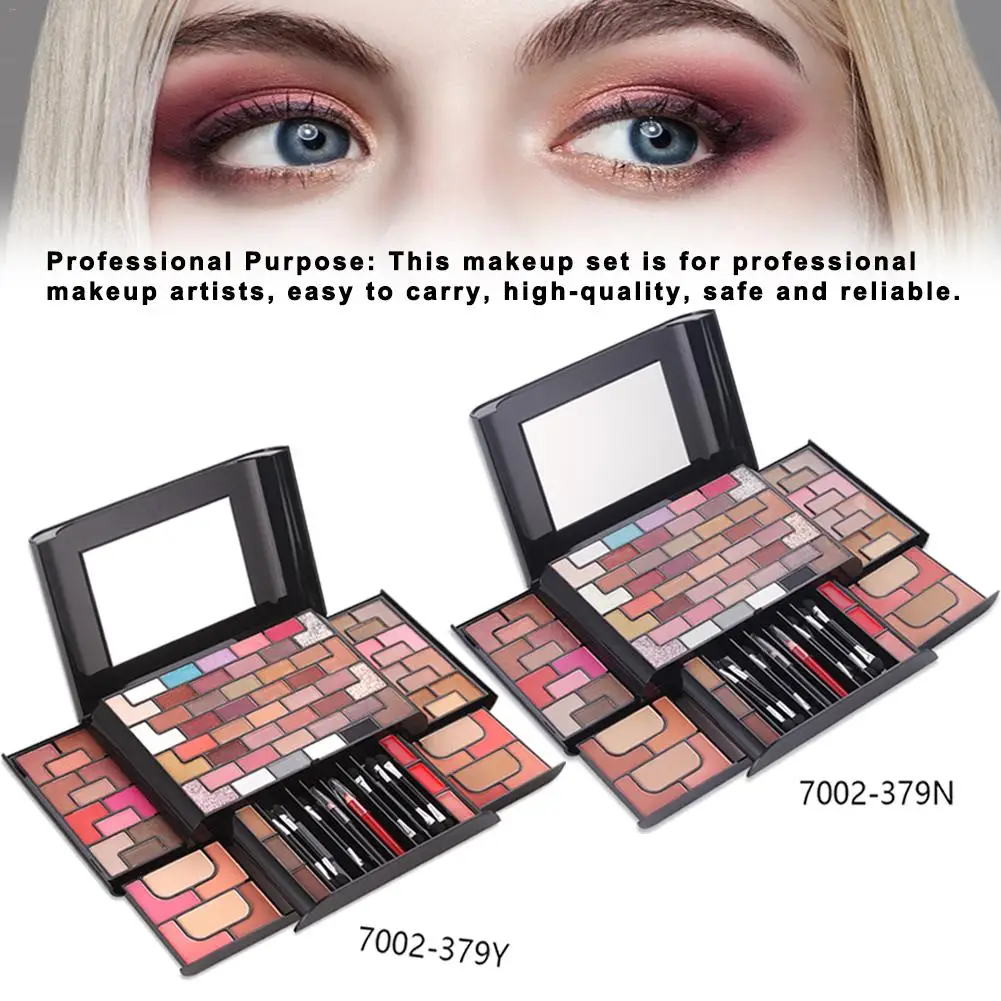 Набор для макияжа Make Up Комплект 68-Цвет тени для век 8-Цвет кисть для румян 4-Цвет рассыпчатая пудра 3-Цвет пудра для бровей губная помада Рождественский подарок