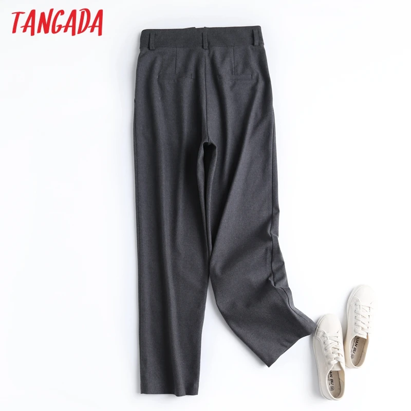 

Tangada Fashion Women 75% Wool Suit Pants Trousers High Waist Pockets Buttons Office Lady Pants Pantalon 6D03