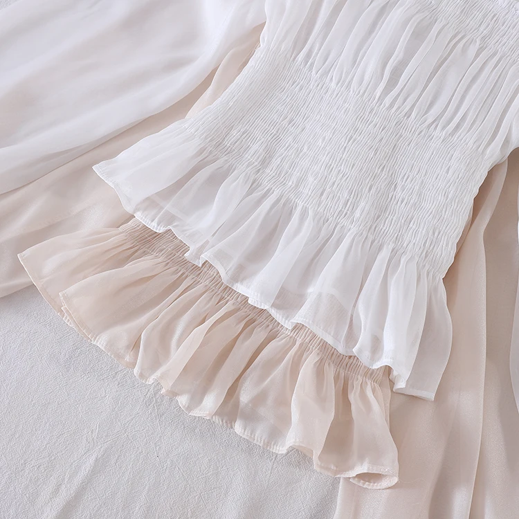 Женская Базовая рубашка с рукавами фонариками и квадратным воротником