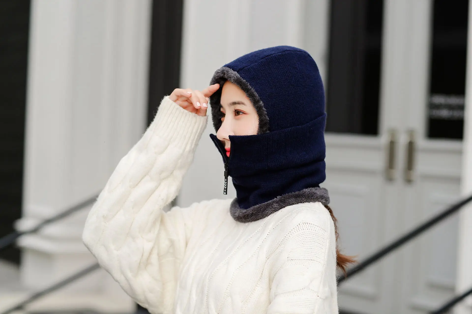 Skullies Beanies женская вязаная шапка шарф женские зимние шапки для женщин капот однотонная Балаклава маска Feminino Beanie Hat cap