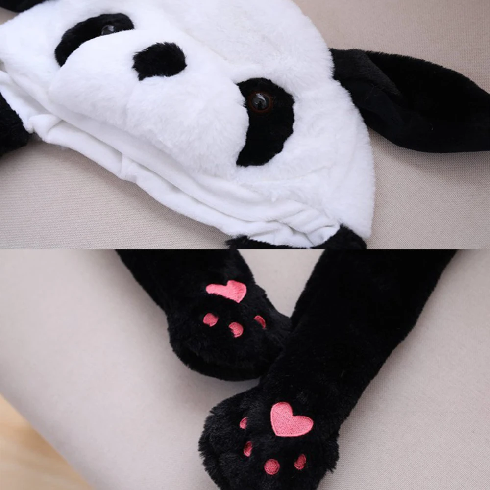 

Girls Animals Ear Moving Jumping Hats Children Women Warm Plush Panda Winter Caps Kids Cute Panda Fuzzy Pinch Airbag Funny Hats
