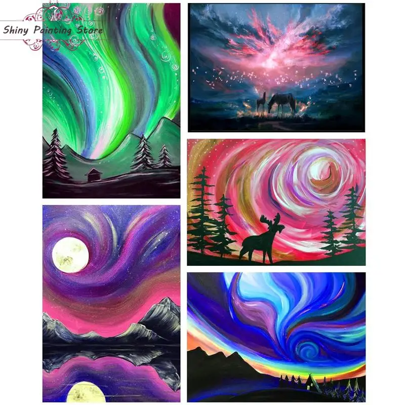 

5D Diamond Painting Abstract Colorful Sky Landscape Diamond Embroidery Night View Mosaic Art Cross Stitch Kit Home Decoration