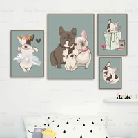 funny dog poster wearing skirt childlike green background canvas painting art print picture wallpaper decorating home baby room
