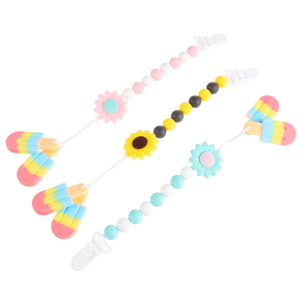 

3pcs Baby Pacifier Chains Lovely Soother Pacifier Chains (Pink, Yellow, Green)