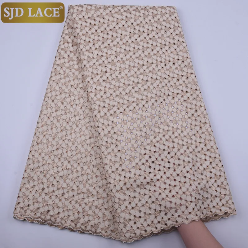 

SJD LACE Latest Swiss Voile Lace In Switzerland High Quality African Lace Fabric With Stones Punch Cotton For Wedding Dress1849B