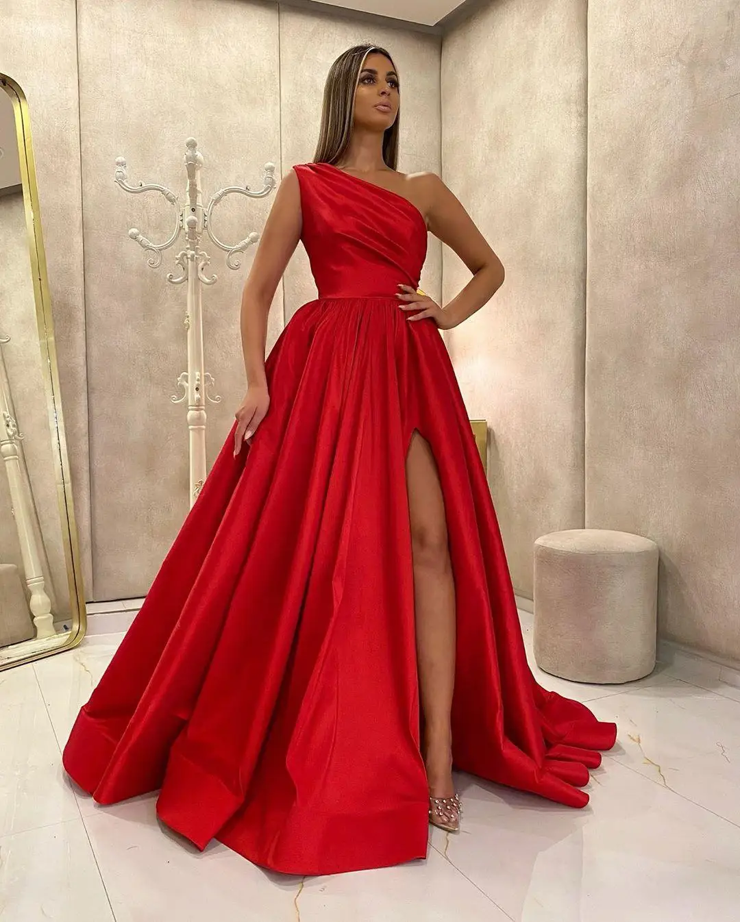 Bespoke Occasion Dresses One-Shoulder Sexy A-Line Sleeveless Simple Zipper Back New Floor-Length Women Formal Evening Gown H762