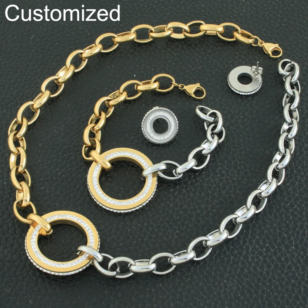 

Customized Engraving Personalized Stainless Steel Jewelry Set Necklace Bracelet And Stud Earrings Fashion Women For Party