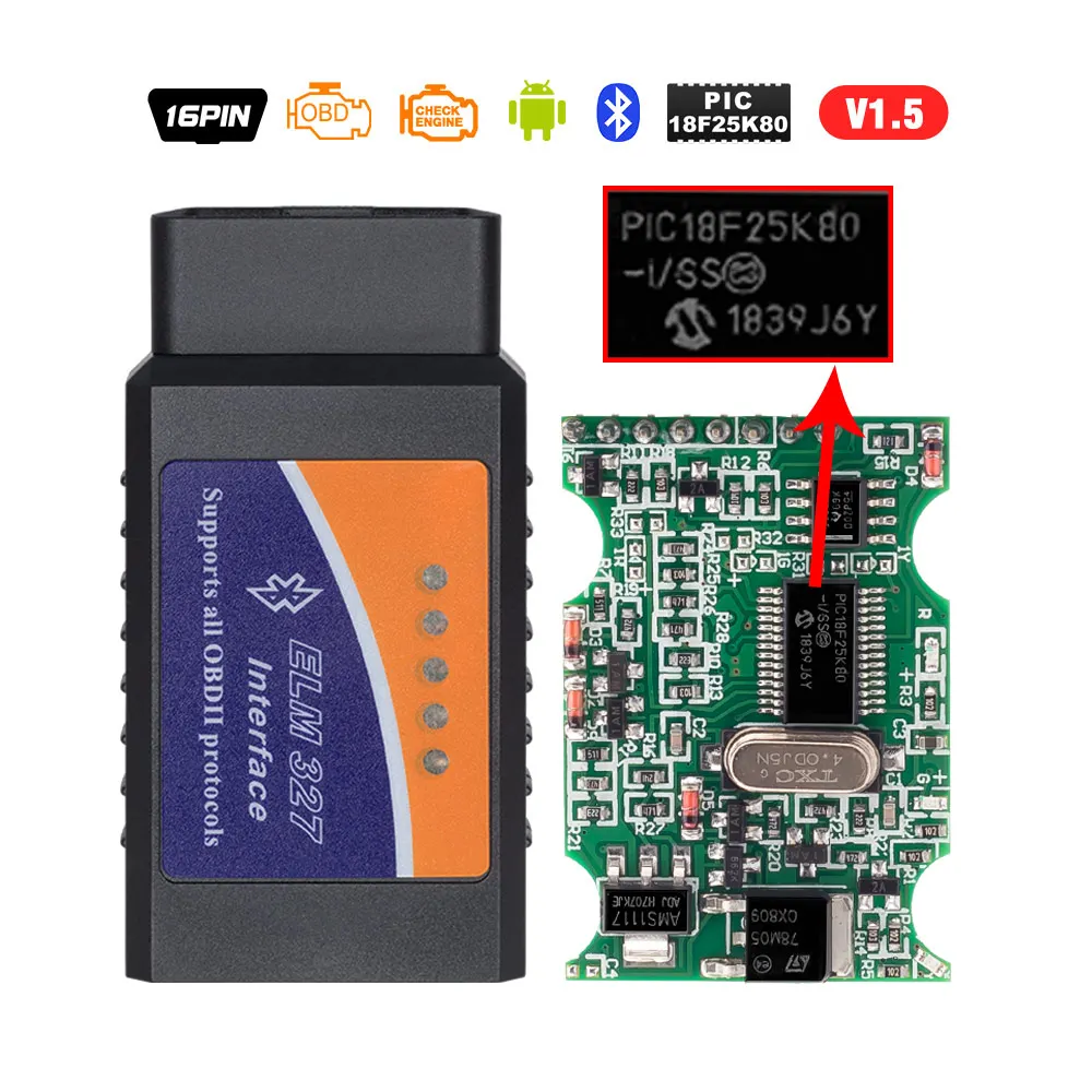 ELM327 V1.5 ELM327 V1.5 Bluetooth OBD2 V1.5 Mini Elm 327 Bluetooth PIC18F25K80 чип автоматический диагностический инструмент OBDII для Android/IOS/Windows - Цвет: ELM327 V1.5