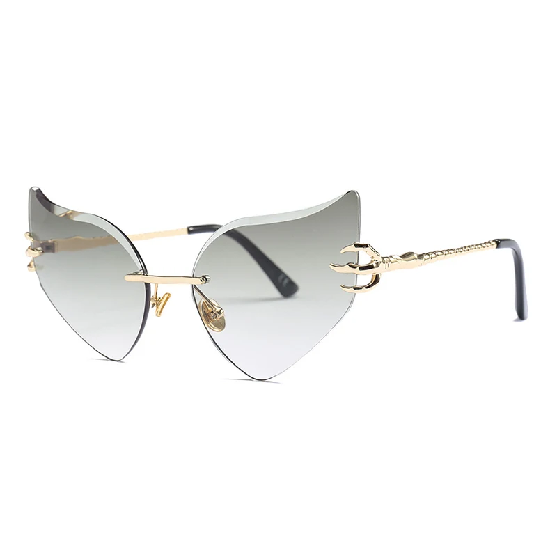

Veshion Cat Eye Sunglasses Men Women Rimless Fashion Alloy Paw Shades UV400 Vintage Glasses Oculos