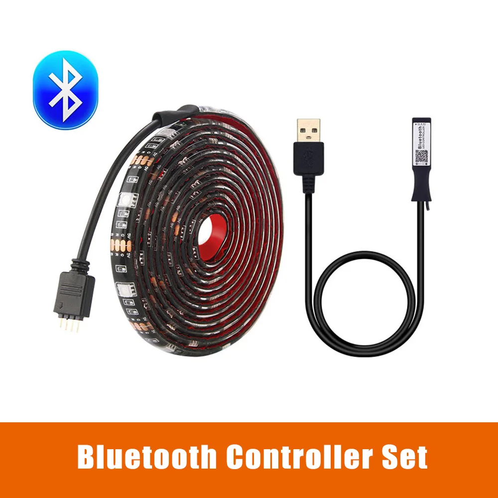 Bluetooth Set USB Светодиодная лента 5050 RGB ТВ фоновое освещение комплект можно резать с ИК РФ Музыка Bluetooth RGB светодиодный контроллер, 0,5 м/1 м/2 м комплект - Испускаемый цвет: Bluetooth Set