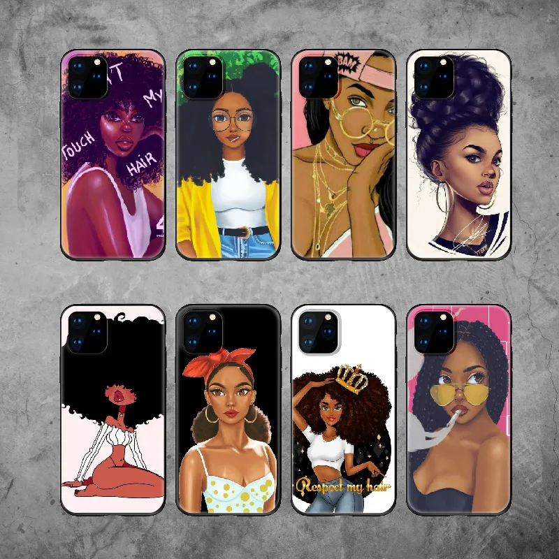 

Queen Afro Melanin Poppin Black Girl Soft Silicone Black Phone Case Funda For iPhone 11 12 13 X XS XR Max Pro 7 7Plus 8 8Plus