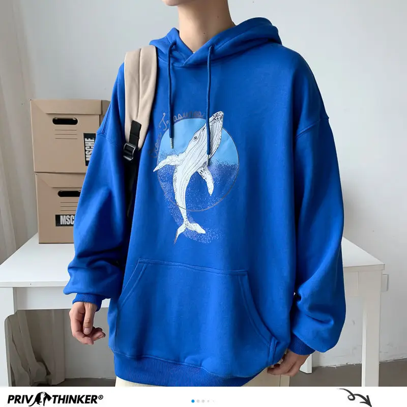 Мужская толстовка с капюшоном Privathinker осенняя теплая Свободная Толстовка в