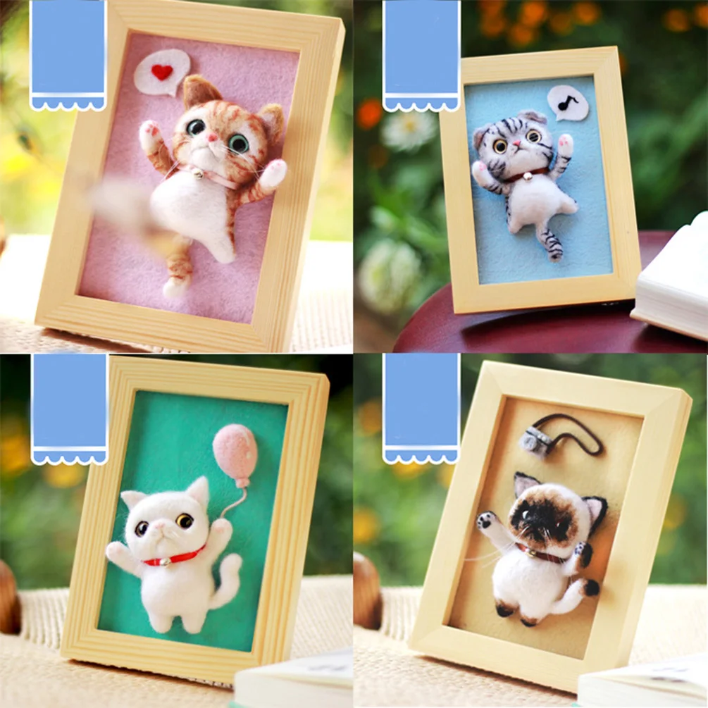 

Felt Cat with Photo Frame DIY Package Knitting Non-Finished Wool Felting Package Gift DIY Material