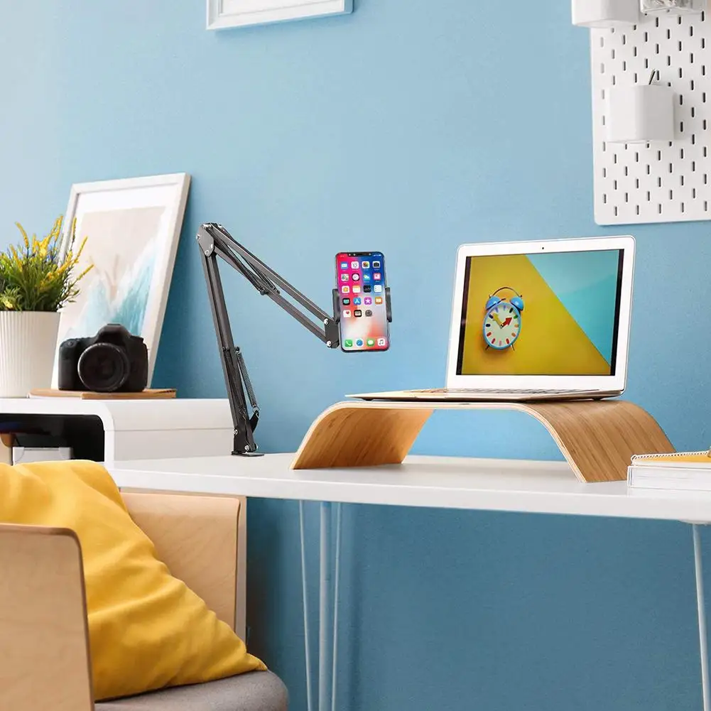 webcam stand strong flexible camera mount with phone holder 360 degree rotation folding metal bracket desktop bracket free global shipping