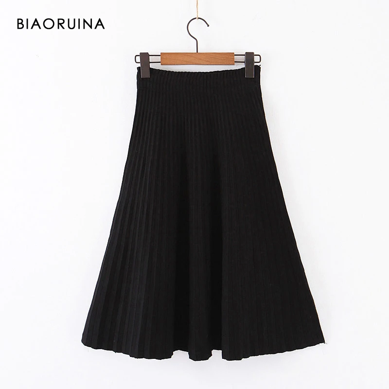 BIAORUINA Женская однотонная элегантная плиссированная юбка эластичная трикотажная