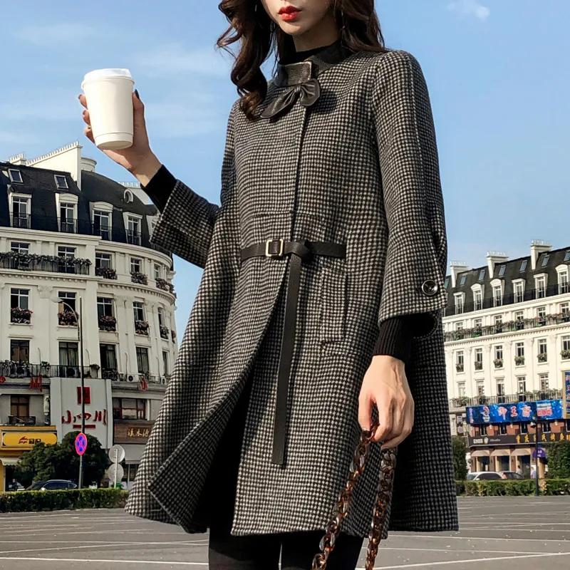 2019 женское клетчатое шерстяное пальто новое осенне зимнее повседневное толстое