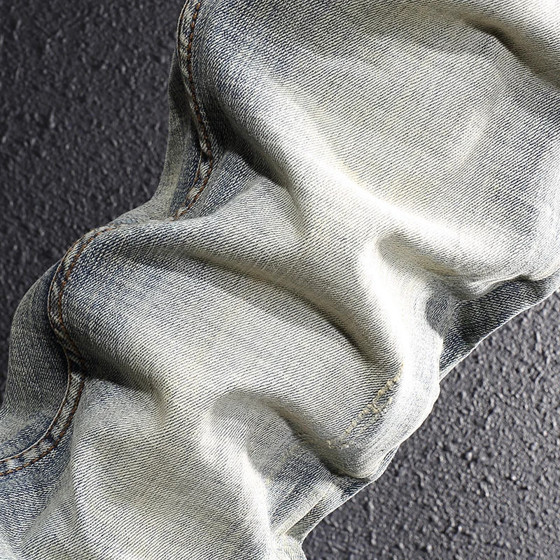 Italian Style Fashion Men Jeans Retro Distressed Elastic Slim Fit Ripped Jeans Men Scratch Vintage Designer Casual Denim Pants