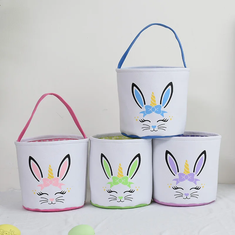 

10pcs Bulk Fashion Easter Baskets Cotton Bunny Face Decoration for Easter Party New Arrival Easter Bucket Huge Storage Bag Gift