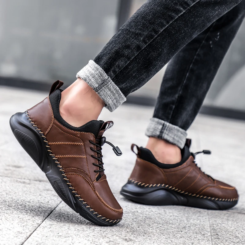 

Genuine Leather Shoes Men Breathable Casual Shoes Sneakers Outdoor Quality Men Flats Soft Walking Shoes Zapatillas Hombre
