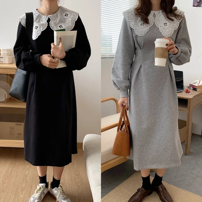 

Женский Ретро кружевной воротник плюс бархатный хлопковый свитер один размер