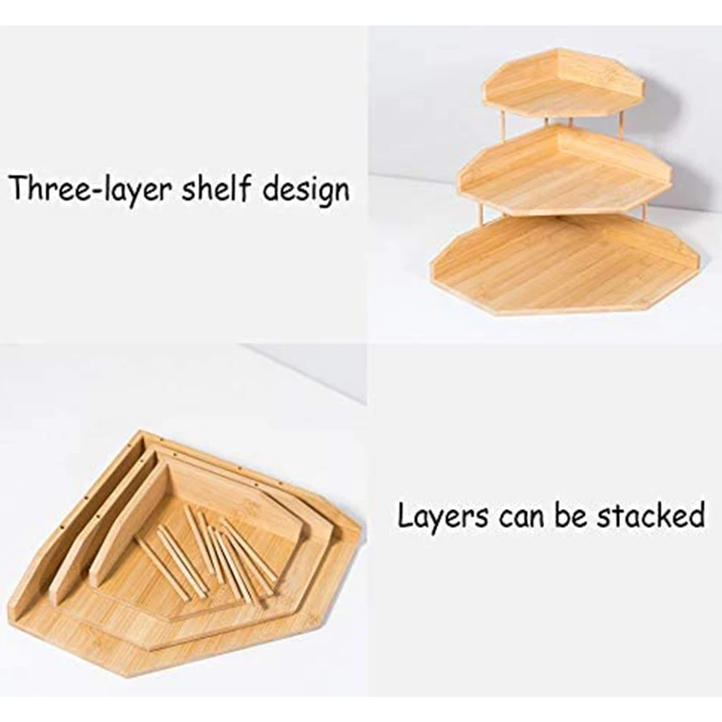 

Bamboo Spice Rack Corner Shelves-3 Tier Standing Pantry Shelf for Kitchen Counter Storage,Bathroom Countertop Storage