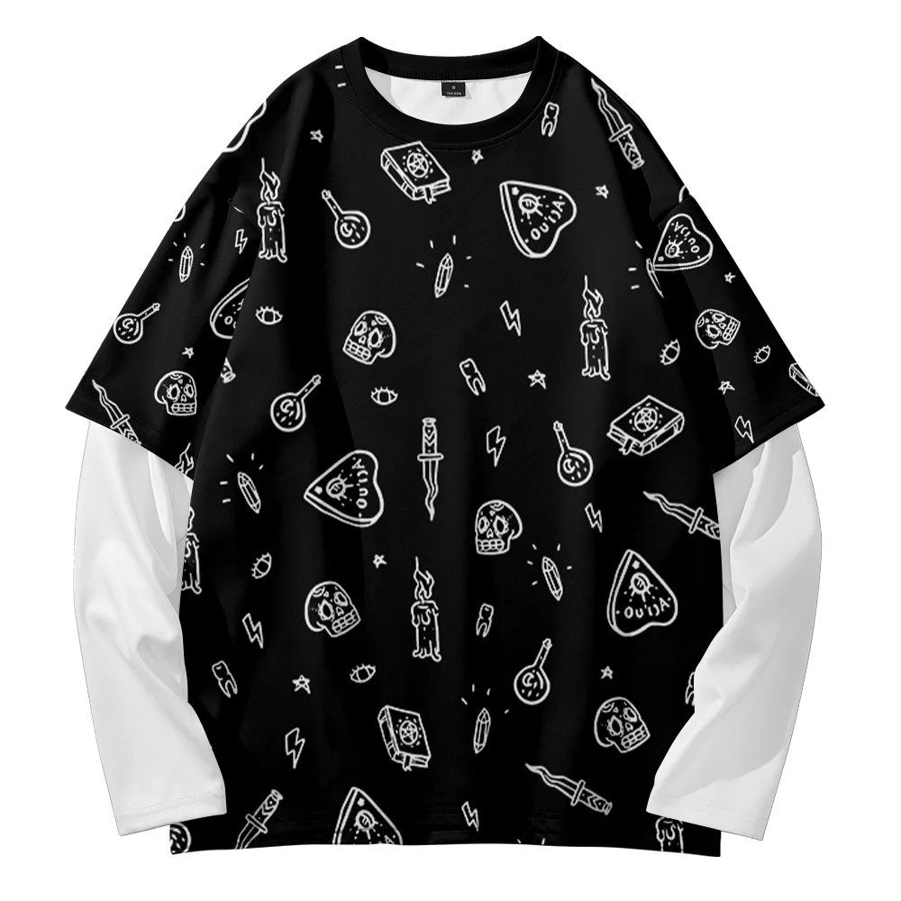 

Череп цветочный уличная стрельба модный тренд Молодежная летняя 3D цифровая с круглым вырезом имитация двух толстовок