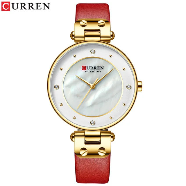 red Relogio Feminino CURREN часы женские роскошные Брендовые женские кварцевые наручные часы кожаные водонепроницаемые часы Reloj Mujer Часы для девочек - Цвет: red