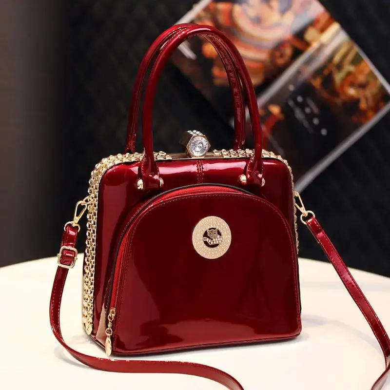 

Leather new big-name diamond bags ncrusted lacquer piece large-capacity temperament hand-held one-shoulder messenger bag