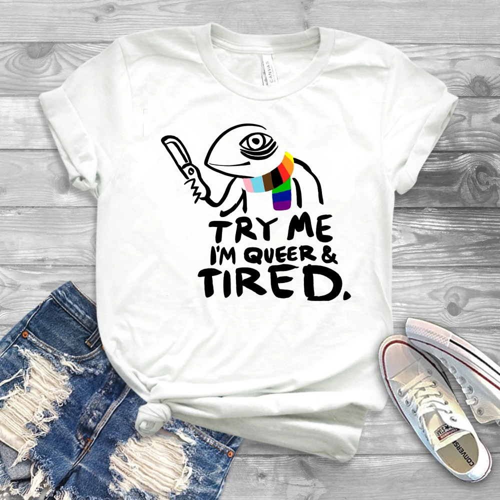 Футболка с надписью Попробуй меня я куир и устали забавная рубашка для геев