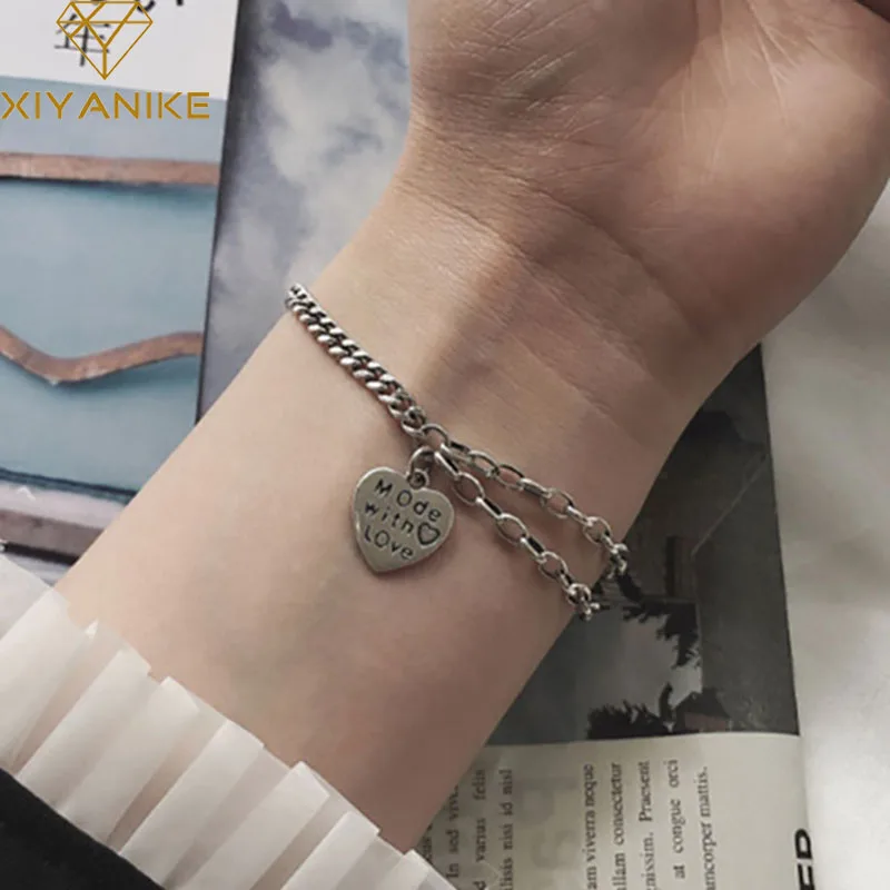 Женский винтажный браслет для пары XIYANIKE простой буквенный ярлык из