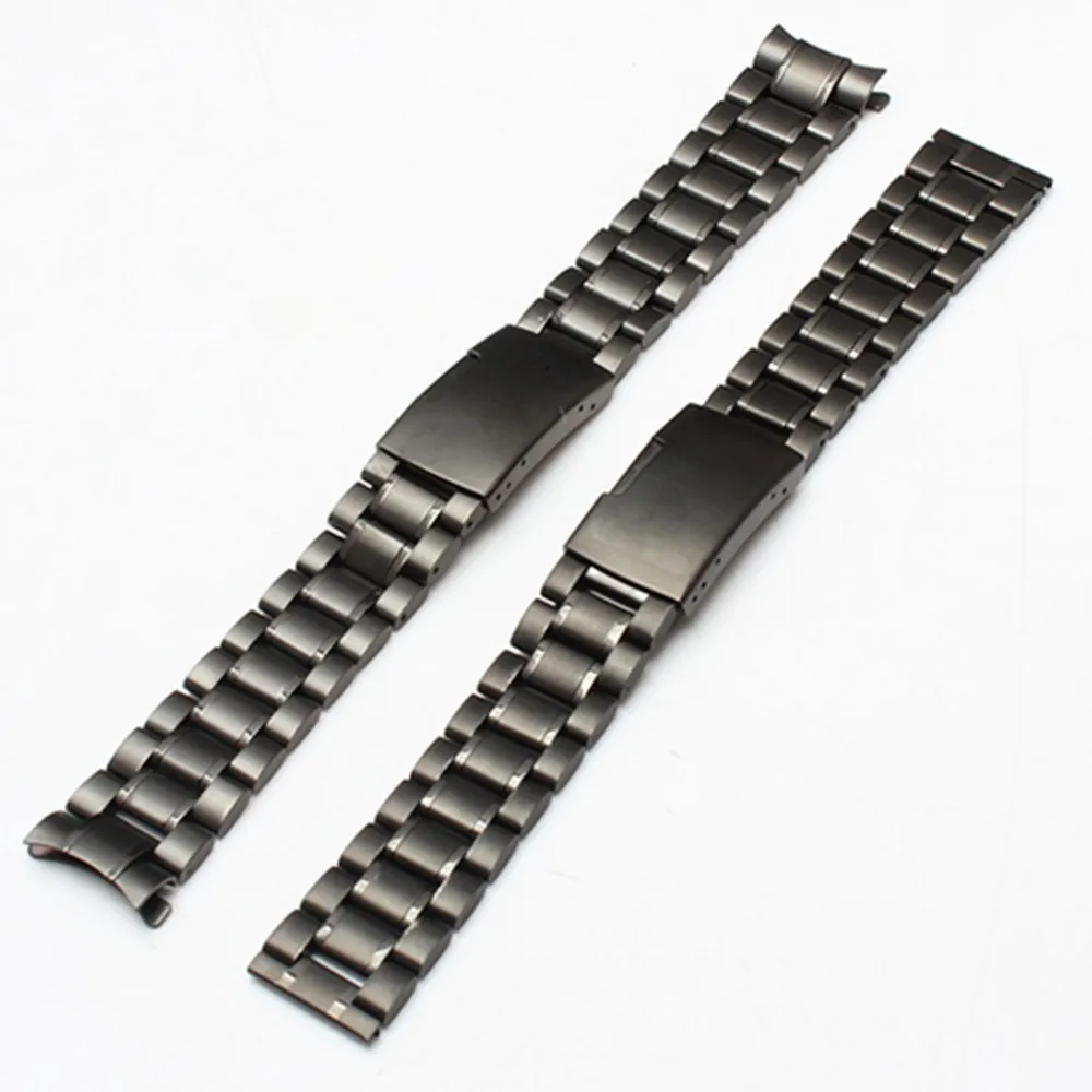 

18/20/22/24mm Straight Arc End Black Stainless Steel Bracelet Watch Band Strap Solid Links Black