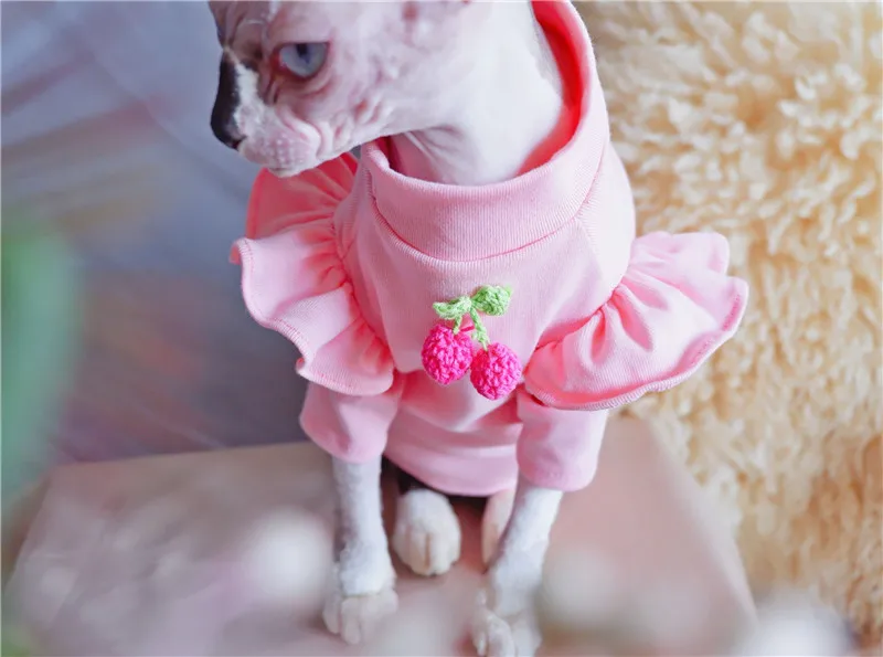 

Pink Flying Sleeve Strawberry Sphynx Cat Clothing Summer Thin Hairless Cat Clothes Breathable Anti-drop Cat Clothes for Cats