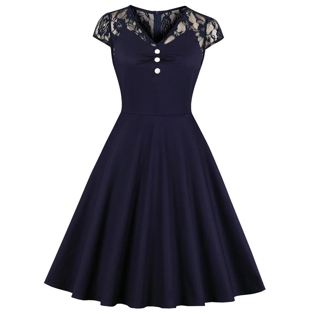 Женское винтажное платье с коротким рукавом V образным вырезом и