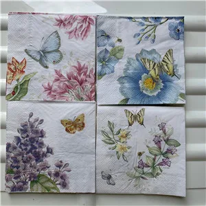 mix 4 designs 25 см бумажная салфетка для декупажа свадебные бумажные элегантные фиолетовые синие цветочные платок с изображением бабочек день рождения красивые салфетки - Цвет: mix 4 designs