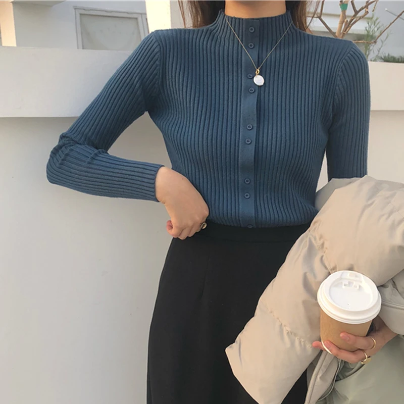 BGTEEVER женский свитер толстый с длинным рукавом воротником-стойкой на пуговицах