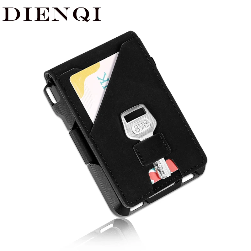 

DIENQI Aluminium Metal Rfid Credit Card Holder Wallet Men Fashion Black Bank Credit Cardholder Anti-thief Card Case Money Bag