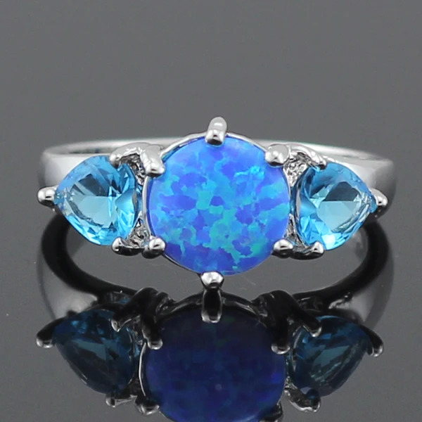

Blue Fire Opal Blue Stone Silver Plated Rings for Women 92B