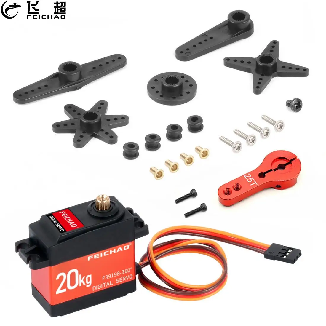 

FEICHAO Waterproof 20KG Large Torque Digital Coreless Servo Aluminium Metal Gears with 25T Arm For RC Car Crawler Boat Plane