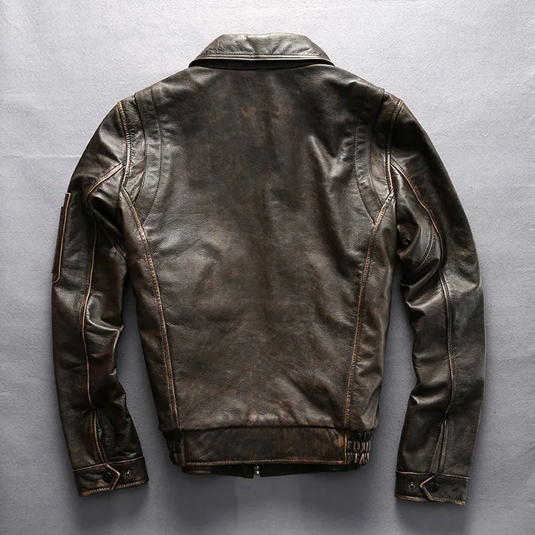 

Men's Genuine Leather Jackets Embroidery Cowhide Bomber Jacket Vintage Motorycycle Leather Coat for Male