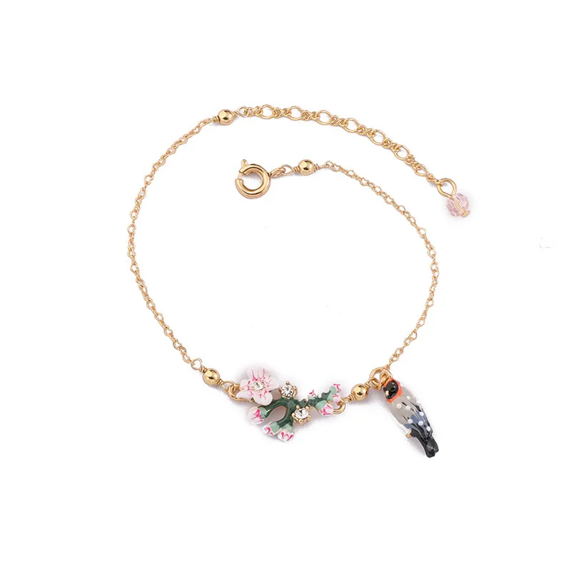 

French new fashion trend simple hand-painted enamel fresh flower bird animal bracelet female wild hand ornament