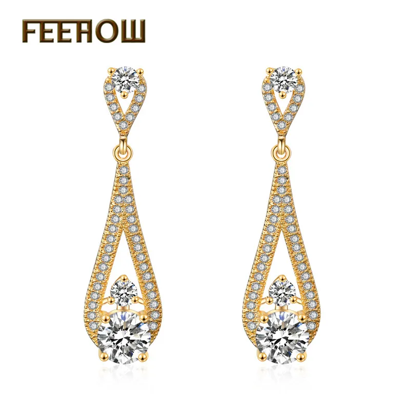 FEEHOW красные длинные элегантные высококачественные серьги с кубическим