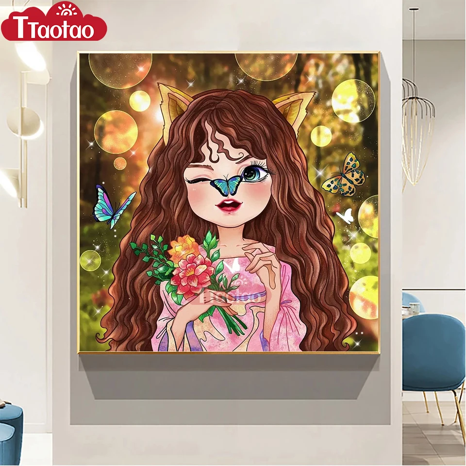 

5D алмазная живопись «сделай сам», мультяшная милая маленькая девочка, цветы, Бабочка, вышивка, мозаика, вышивка крестиком, полная квадратная...