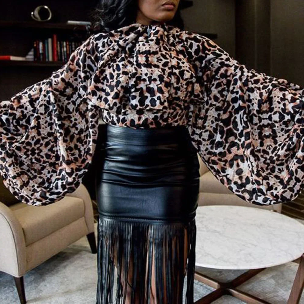 Женская блузка с рукавами-фонариками и леопардовым принтом Сезон весна-лето 2020