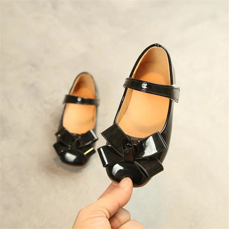 

Spring autumn Children girl Bright pu shoes Girls bowknot Shoes Flat princess Shoes 26-36 black red pink