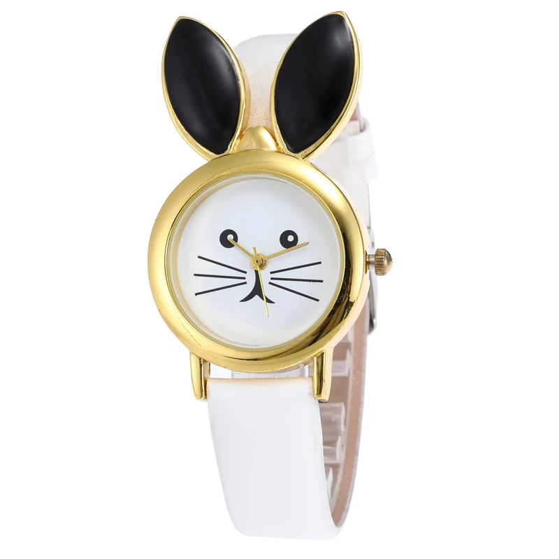 

Cartoon Watch Ladies Cute Fashion Long Ears Rabbit Watch Unique Design Women Leather Quartz Watch Student Casual Watch Gift Girl