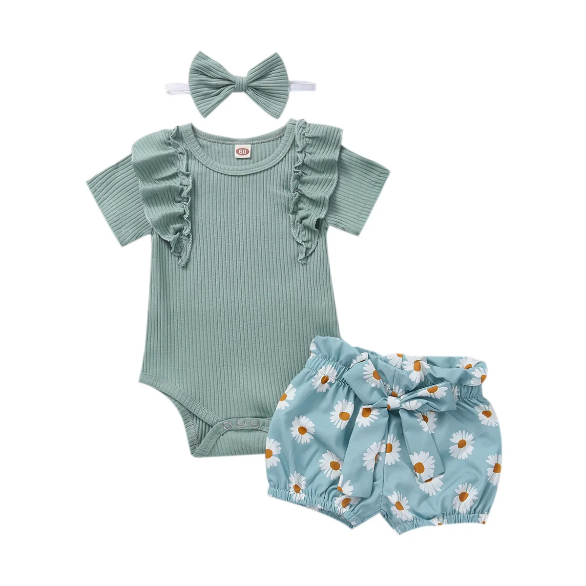 

Детские летние платья для маленьких девочек однотонное платье из гофрированной ткани с Топы комбинезон с поясом, декорированным цветком, д...