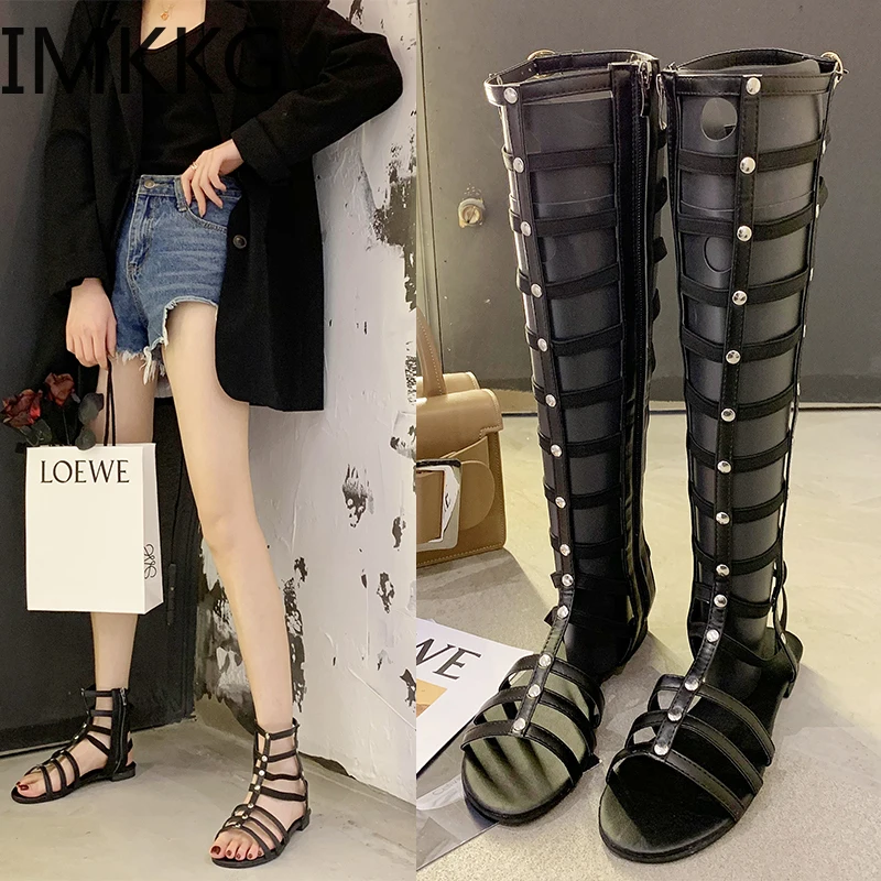 Женская обувь сандалии-гладиаторы на ремешках высокие сапоги до колена молнии